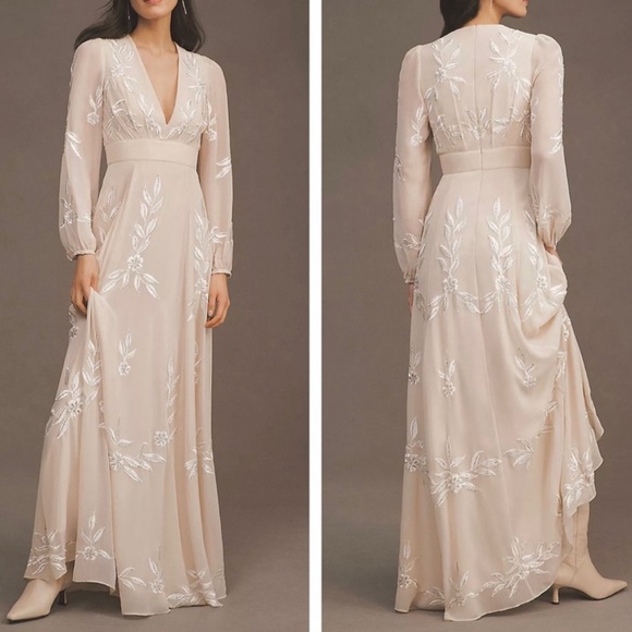 New BHLDN Belize 2 / XS Champagne Embroidered Beaded V-Neck...